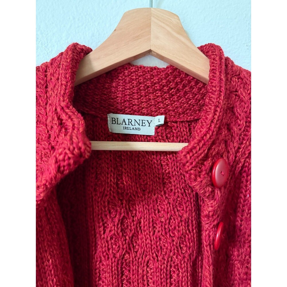 Blarney Ireland 100% Merino Wool Long Cable Knit Sweater L Made in Ireland Red - Picture 3 of 11